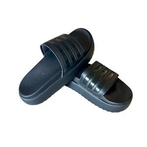 ADIDAS ADILETTE PLATFORM SLIDES Core Black - Woman Sz 9 NWOT